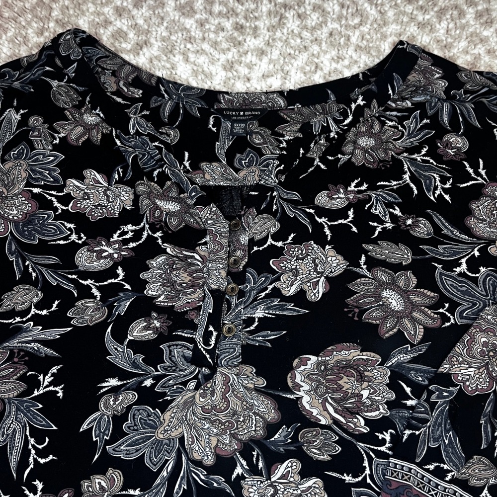 Lucky Brand‎ Black Floral Paisley Print Tunic Top 3X Viscose - Picture 2 of 10